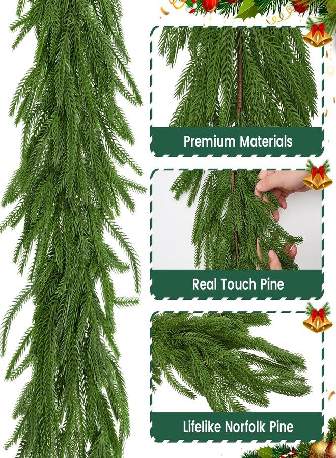 VICAMB 1 Pcs 6FT Christmas Norfolk Pine Garland,Realistic Cedar Garland Artificial Pine Cypress Vines,Greenery Garlands for Holiday Xmas Indoor Mantle Decor - Image 2