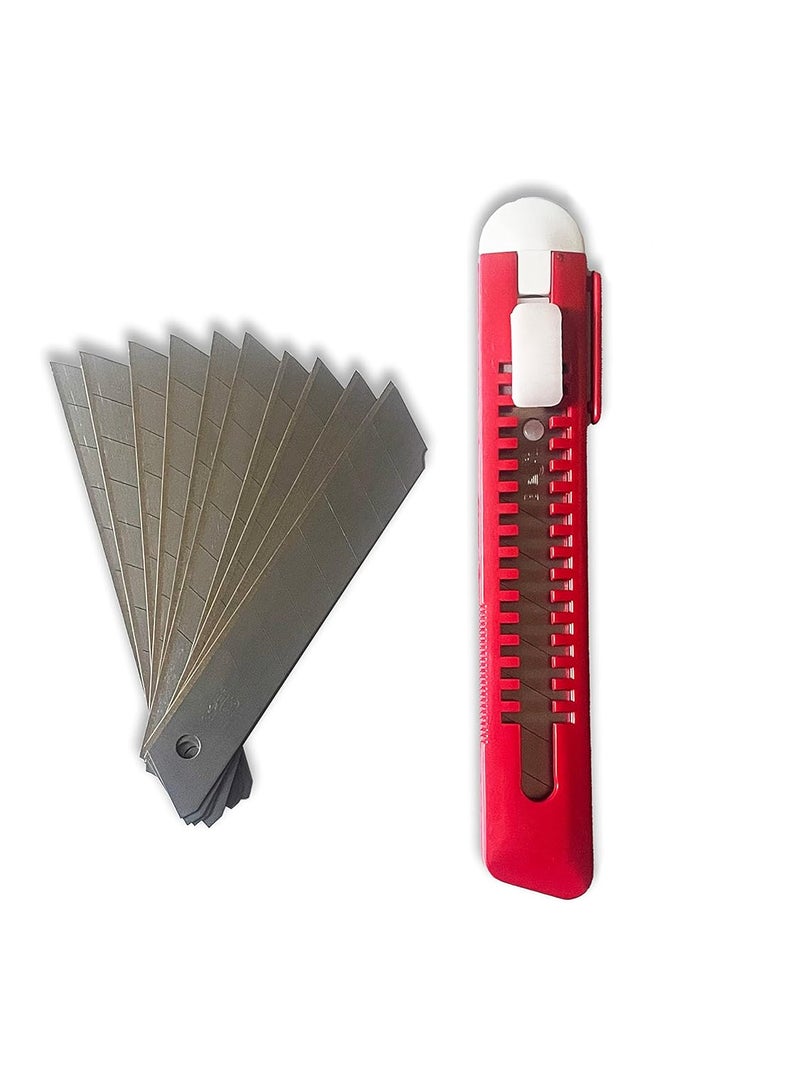 KBS Paper Cutter for Craft 18 mm Cutter Knife Set with 10 Replacement Blade Useful for Cardboard Sheets, Paper Cutting, mat Cutting Also for Foam Cutting (Multicolor, Pack of 1) - Image 1