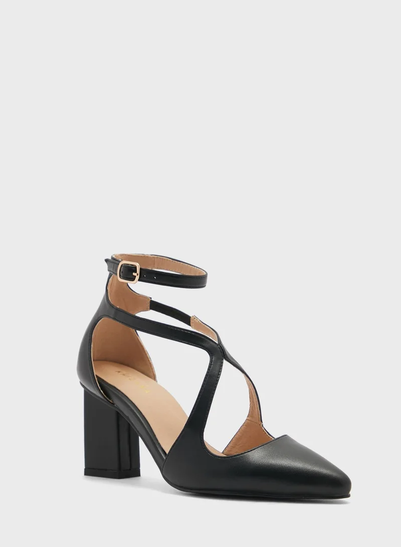 Khizana Criss Cross Block Heel Pointed Pump