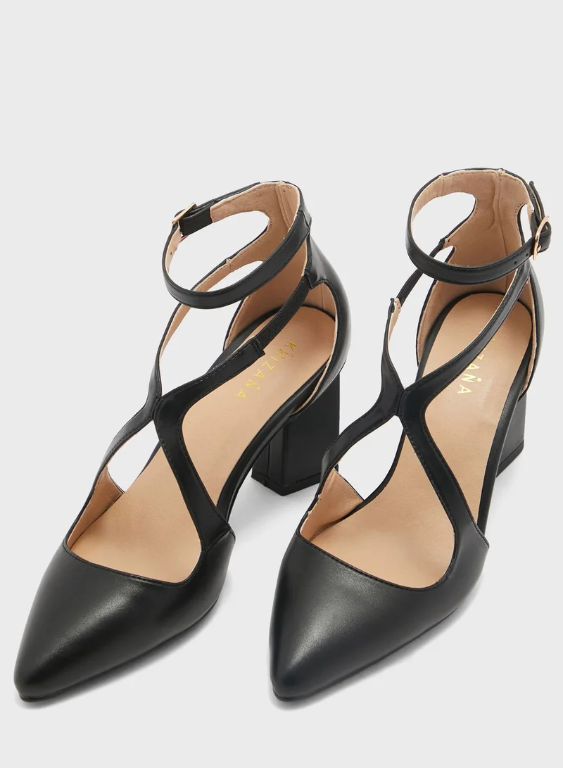 Khizana Criss Cross Block Heel Pointed Pump