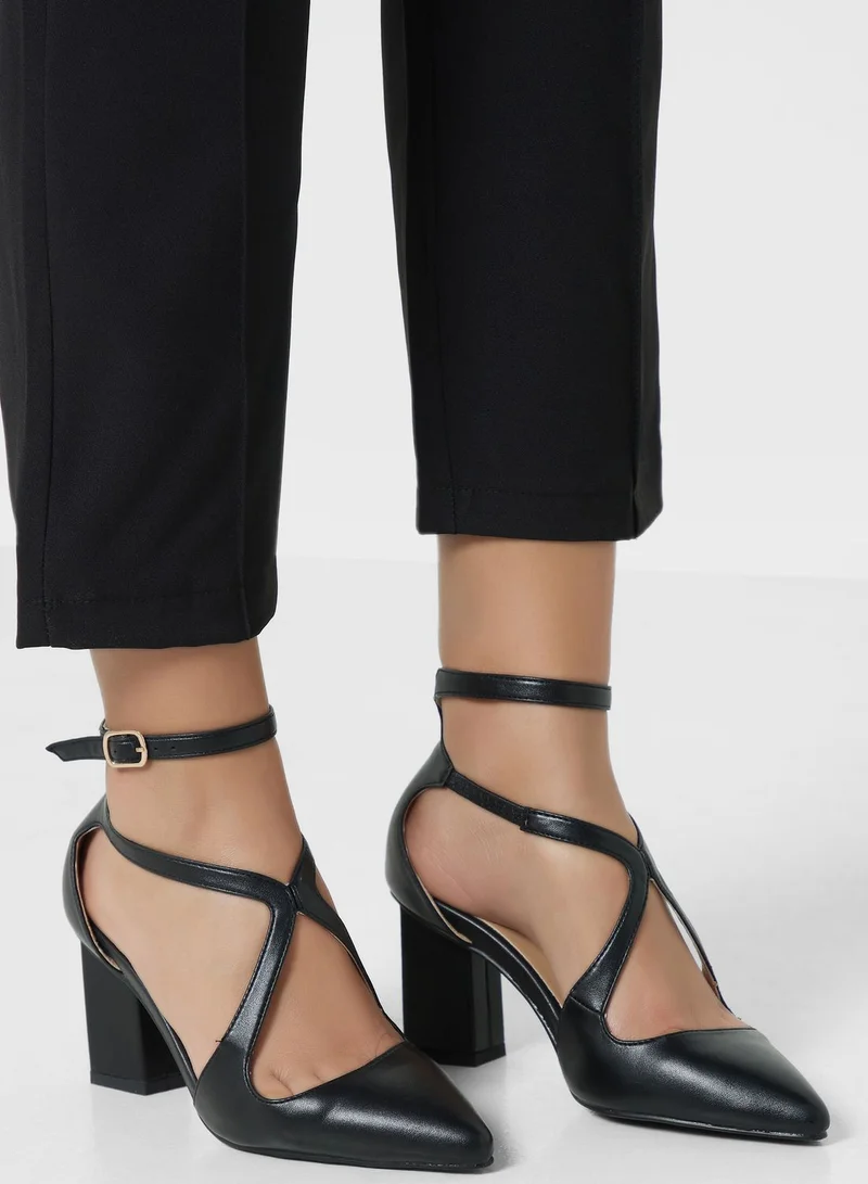 Khizana Criss Cross Block Heel Pointed Pump