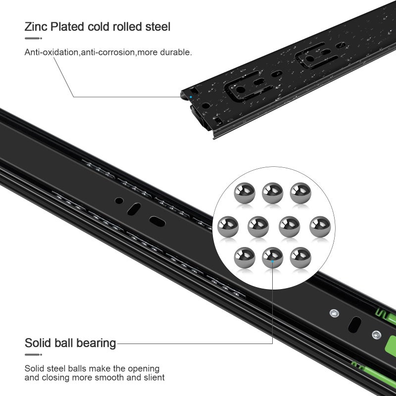 FCOUMY 10 Inch Soft Close Drawer Slides 6 Pairs Ball Bearing Full Extension Cabinet Drawer Slides 3 Fold, Side Mount, 100 Lb Capacity Heavy Duty Drawer Slide 10"" Black - Image 3