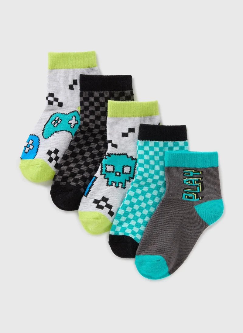 Matalan 5 Pack Boys Multicolour Gamer Socks