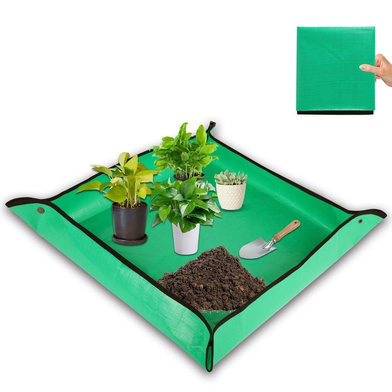 HKZ Repotting Mat for Indoor Plant 26 x 26 Planting Mat Soil Mess Control Portable Succulent Planting Potting Tray Waterproof Gardening Transplanting Bonsai ToolsPale Green