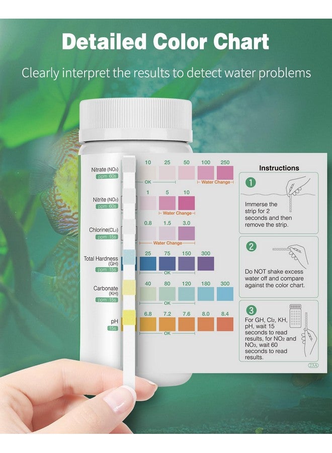 Pawfly 6 In 1 Aquarium Test Strips, 100 Strips Fish Tank Testing Strips For Ph Chlorine Nitrate Nitrite Carbonate And Hardness Water Quality Freshwater Saltwater Test Kits - Image 4