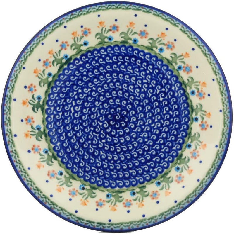 Polmedia Polish Pottery طبق غداء بولندي أصيل بتصميم زهور الربيع مصنوع يدويًا في بولسوافياك بولندا بواسطة سيراميكا بونا شهادة الأصالة - Image 1