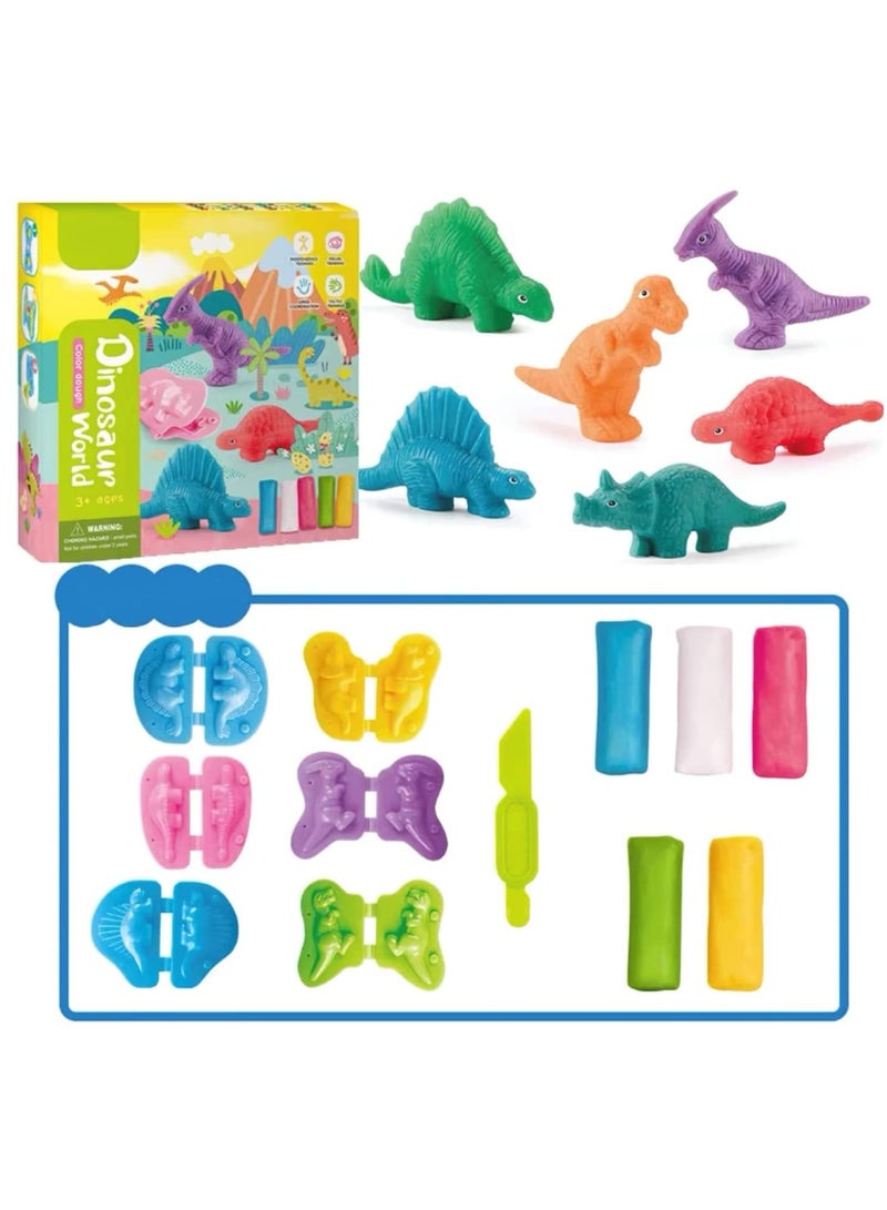 Color Dough Dinosaurs Toys, Creations Toy for Kid 5 Color Doughs 1 Plastic Knife and 6 Shape Dino, Preschool Art Toys for Toddler Girls Boys Gifts - Image 1