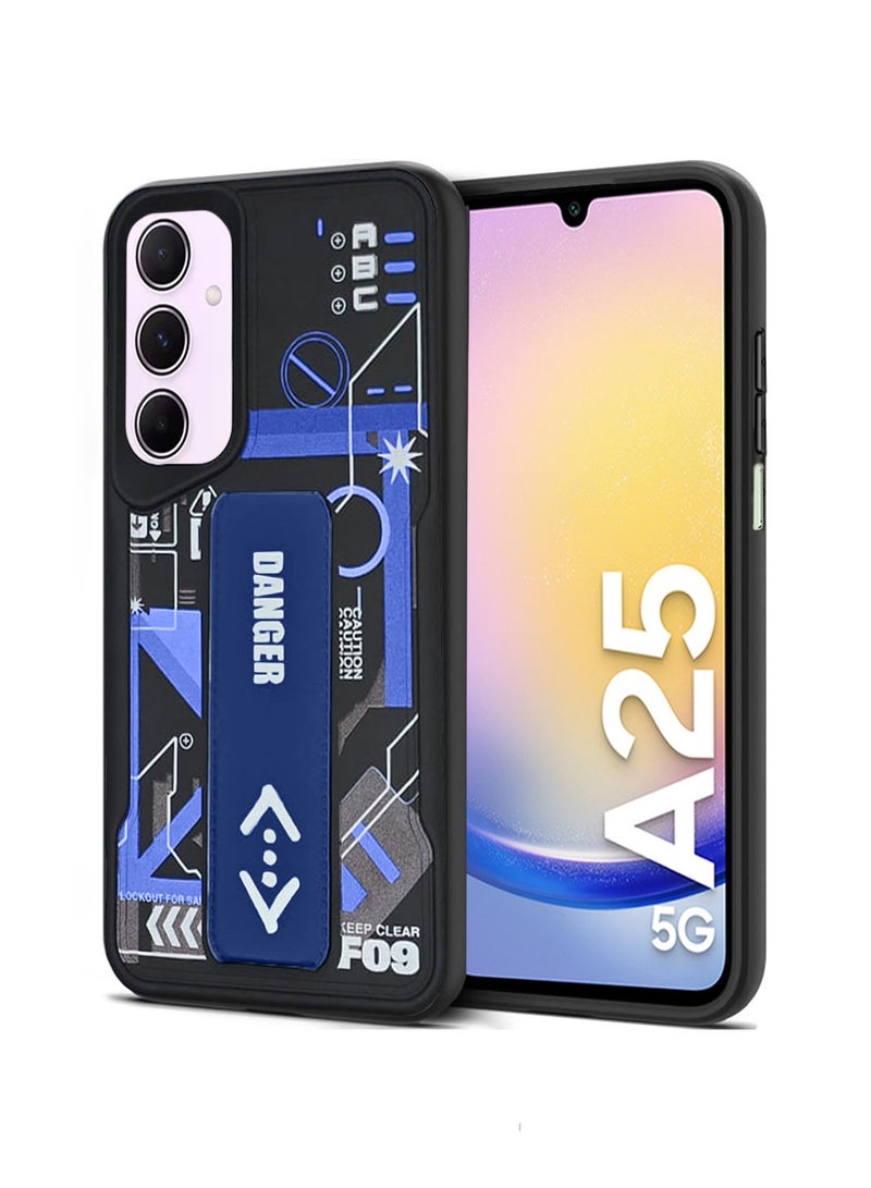 Techie غطاء ظهر سيليكون للموضة الجمالية مع قبضة يد مغناطيسية وحامل للهواتف لجهاز سامسونج جالاكسي A25 - أسود/أزرق - Image 1