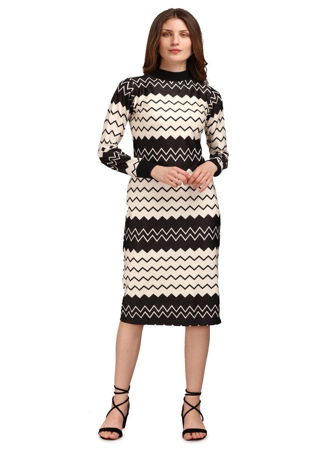 PURVAJA Women's Polyester Blend Bodycon Knee-Length Cocktail Dress Siri-037-Zigzag-Medium_Beige - Image 1