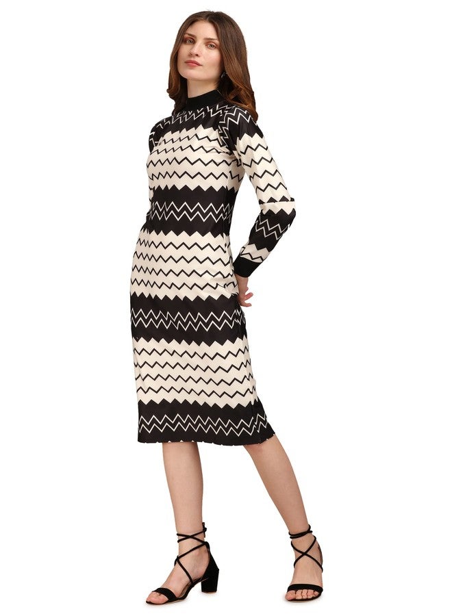 PURVAJA Women's Polyester Blend Bodycon Knee-Length Cocktail Dress Siri-037-Zigzag-Medium_Beige - Image 3