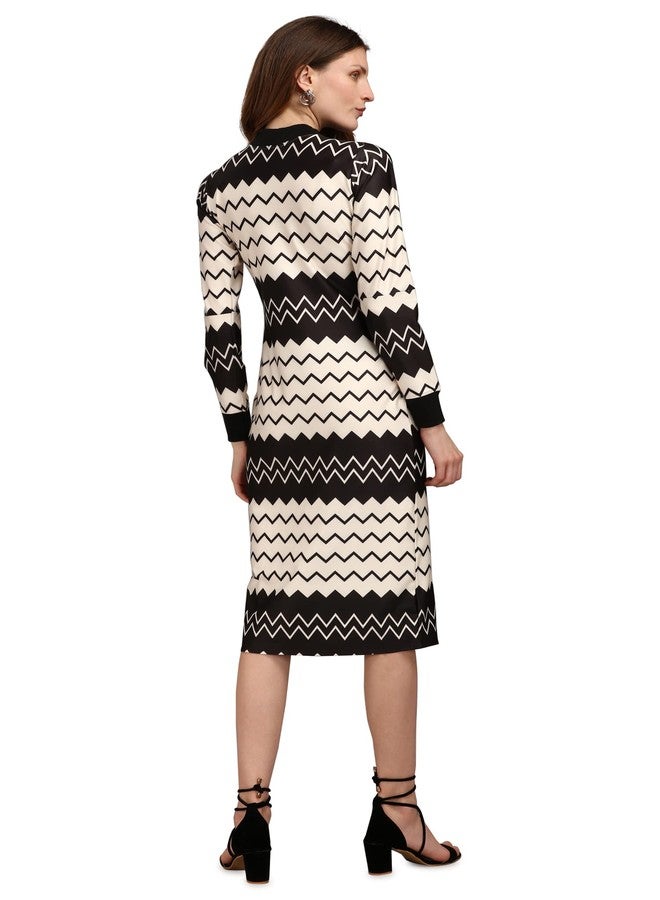 PURVAJA Women's Polyester Blend Bodycon Knee-Length Cocktail Dress Siri-037-Zigzag-Medium_Beige - Image 2