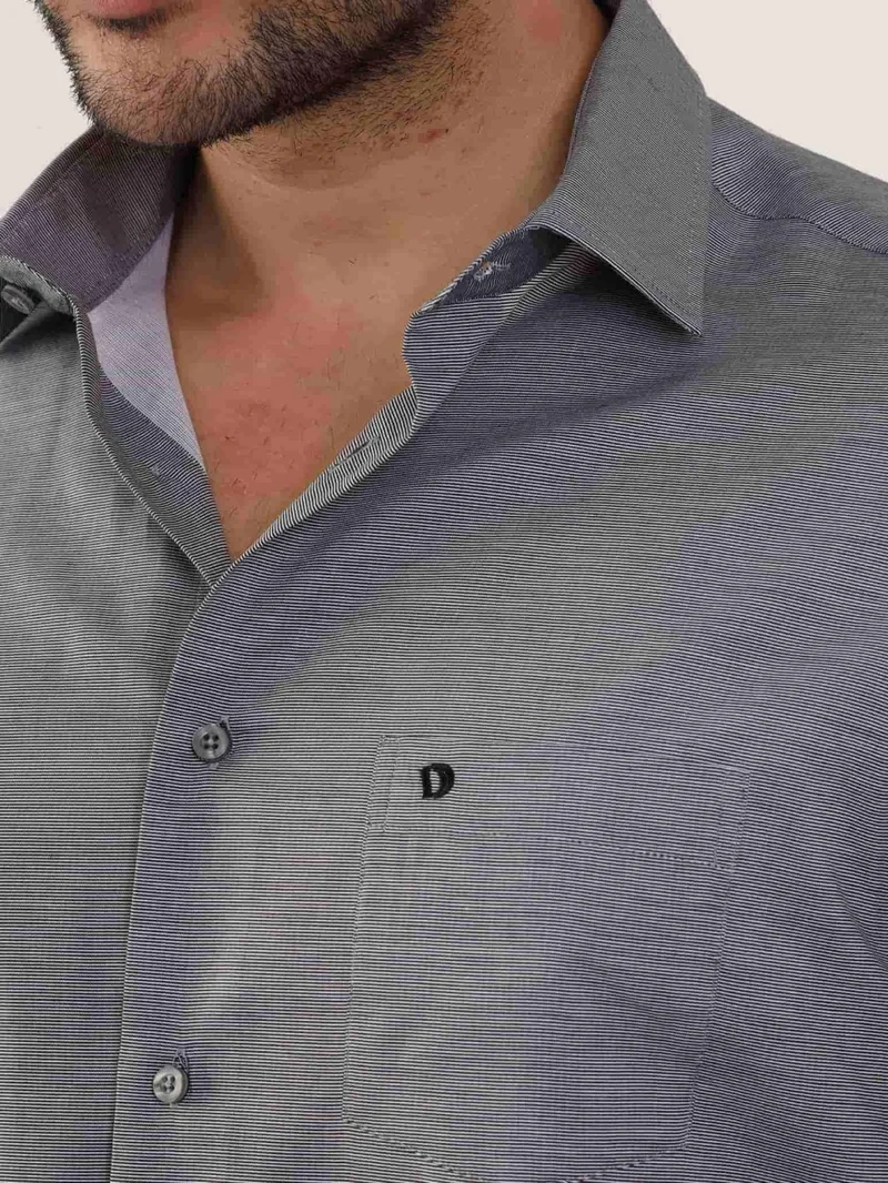 Dufy Black Men's Regular Fit Striped Brent Collar Long Sleeve Shirt - 104324