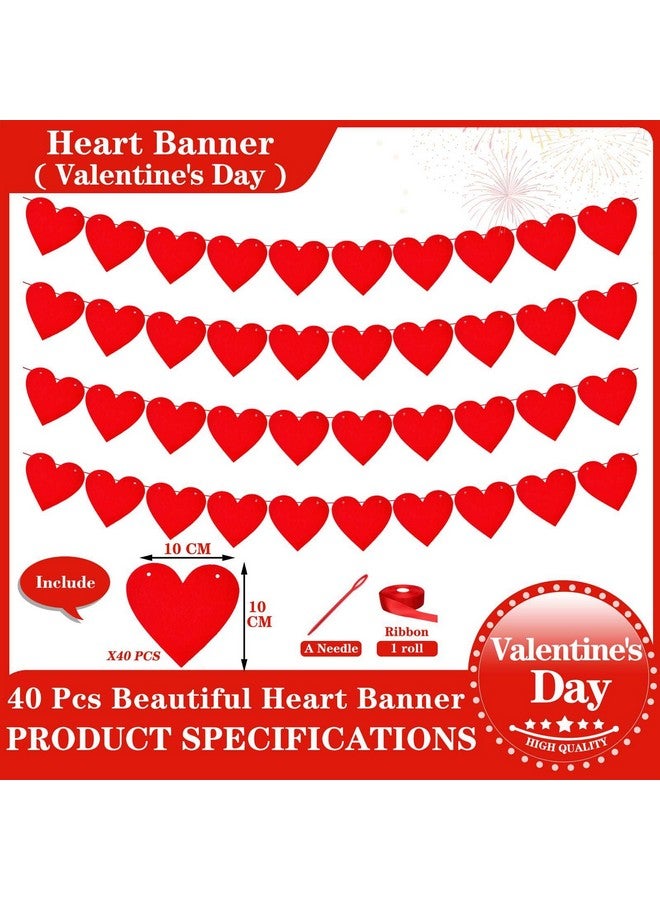 Lovoir Red Felt Heart Banner, 4 Strings Red Felt Heart Banners Sign for Celebrate Party Wedding Ceremonies Holiday Party Decorations - Image 2