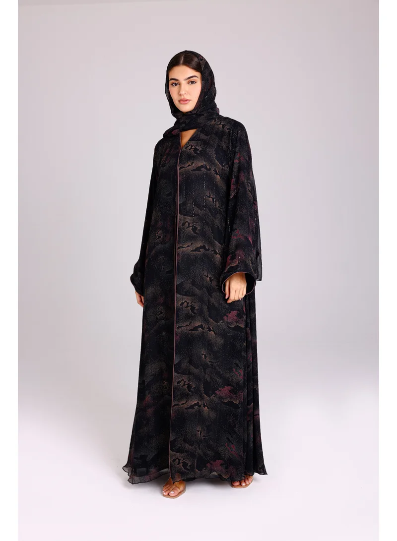Modern Shadow Prints Elegant Brown Abaya