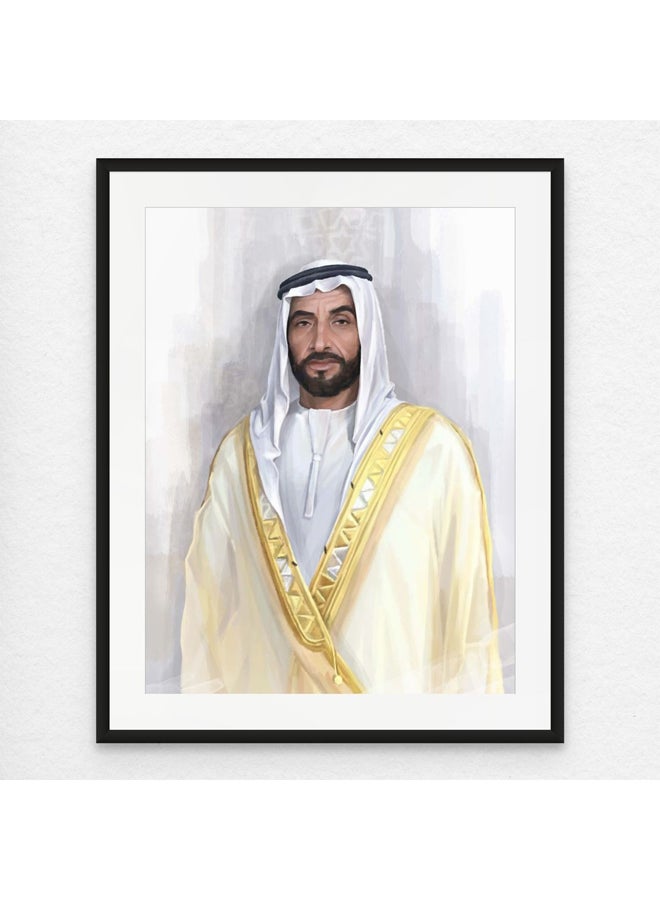 آرت دیکور  ديكور فني مؤطر، فن جميل لصورة الشيخ زايد بن سلطان آل نهيان، الإمارات العربية المتحدة، لوحة فنية جدارية مع طباعة لوحة غير لامعة لديكور المنزل وغرفة المعيشة والمكتب والهدايا - Image 1