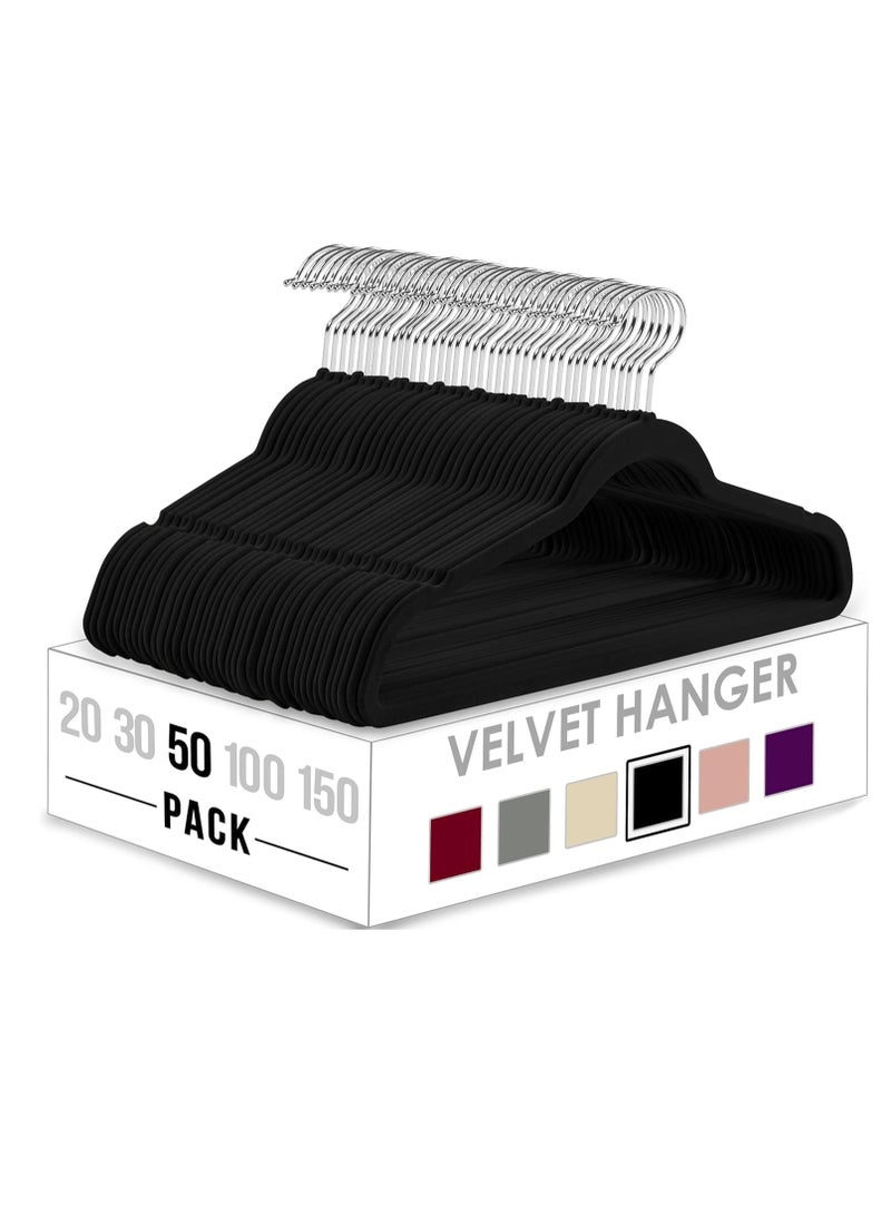 Perfect Dreams Velvet Hangers, Pack of 50, Black | Ultra Thin Space Saving Hangers - Heavy Duty - Non Slip Velvet Coat Hanger - 360° Swivel Hook - Clothes Hangers For Suits, Jackets, Trousers - Image 1