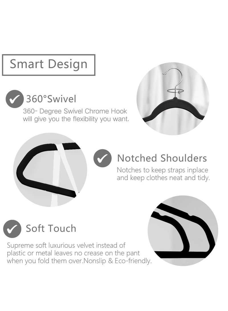 Perfect Dreams Velvet Hangers, Pack of 50, Black | Ultra Thin Space Saving Hangers - Heavy Duty - Non Slip Velvet Coat Hanger - 360° Swivel Hook - Clothes Hangers For Suits, Jackets, Trousers - Image 3