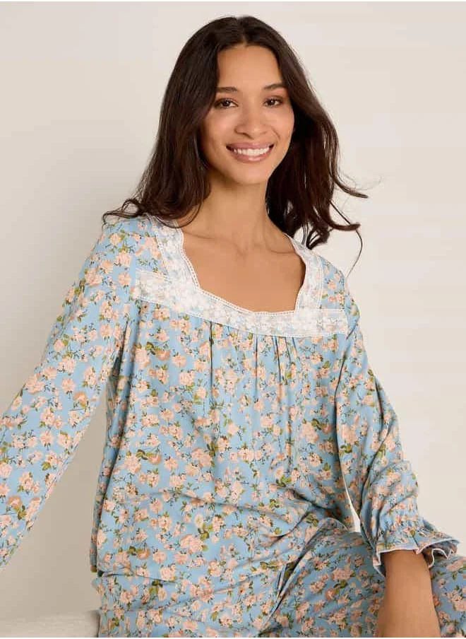 فاف Floral Print Long Sleeves Top and Pyjama Set