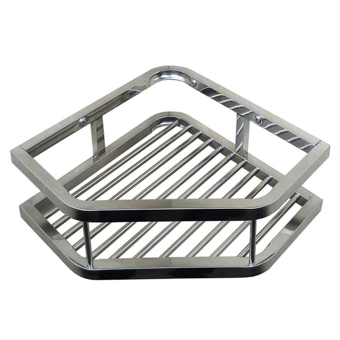28656 BATHROOM CORNER SHELF SHOWER CADDY STORAGE BASKET WALL MOUNTED RACK FOR KITCHEN MILID STEEL WITH POWDER COATED FINISH TRIANGLE BLACK