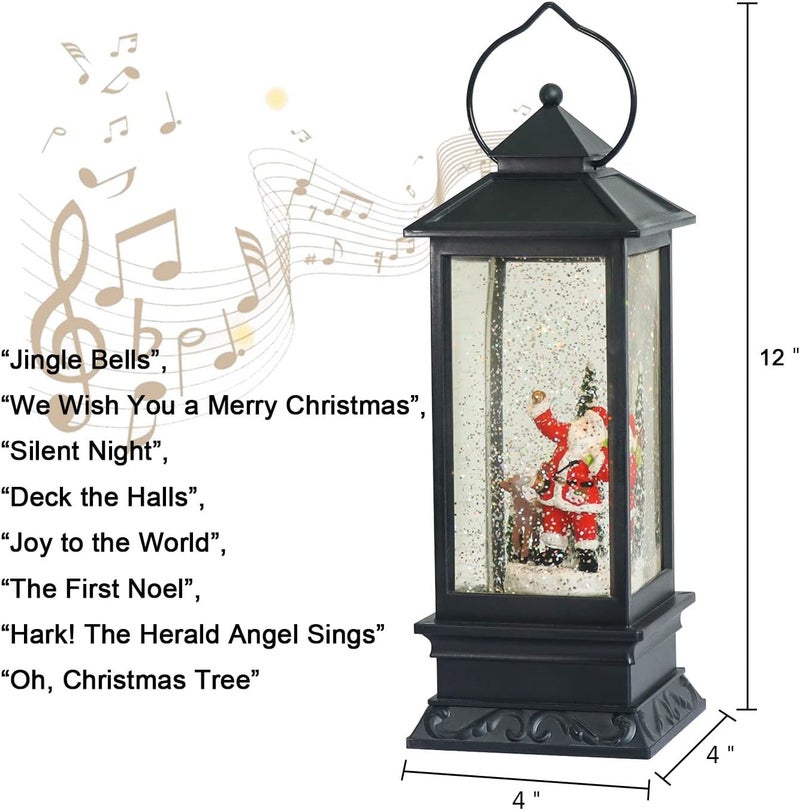 Eldnacele Christmas Snow Globe Lantern with Music, Battery Operated Lighted Swirling Glitter Water Lantern with Timer for Christmas Home Decoration, Santa - Image 2