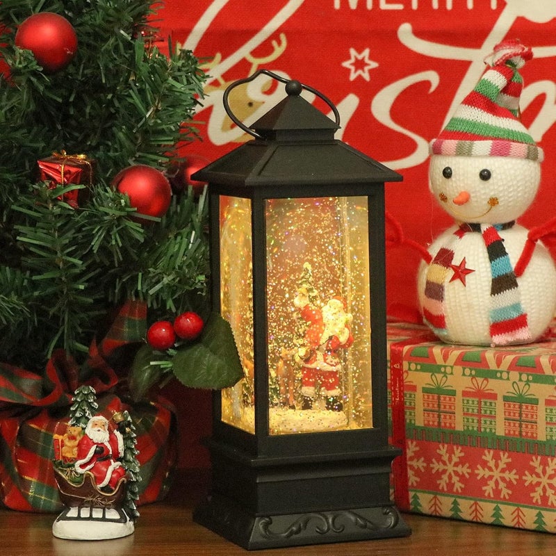 Eldnacele Christmas Snow Globe Lantern with Music, Battery Operated Lighted Swirling Glitter Water Lantern with Timer for Christmas Home Decoration, Santa - Image 3