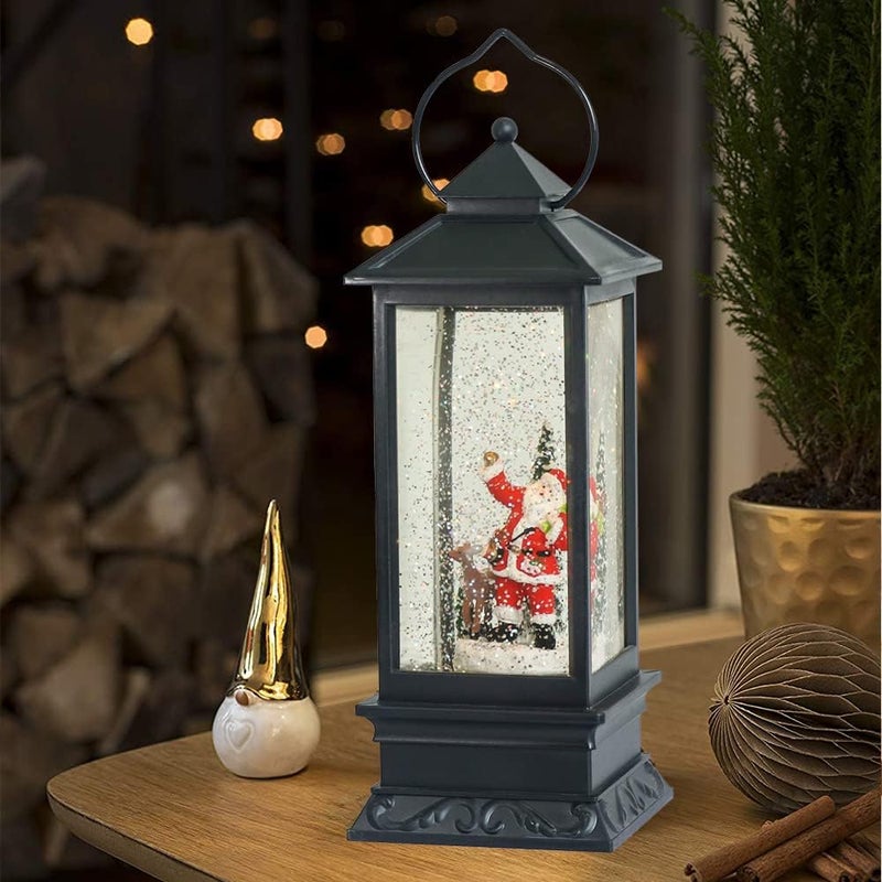 Eldnacele Christmas Snow Globe Lantern with Music, Battery Operated Lighted Swirling Glitter Water Lantern with Timer for Christmas Home Decoration, Santa - Image 5