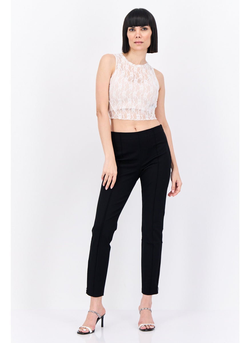 Bershka - Women Crew Neck Sleeveless Embroidered Top, White - Image 1