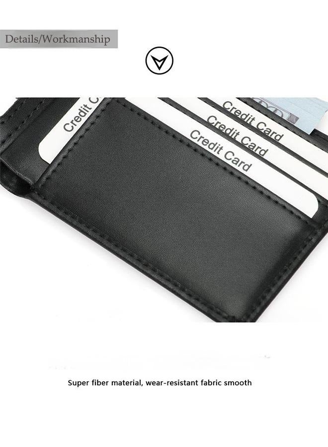 Genuine Leather Men's Wallet - RFID Blocking Short Wallet - Bifold Leather Wallet Flat Black Genuine Leather Scratch Resistant Wallet Secure Wallet  - Image 4