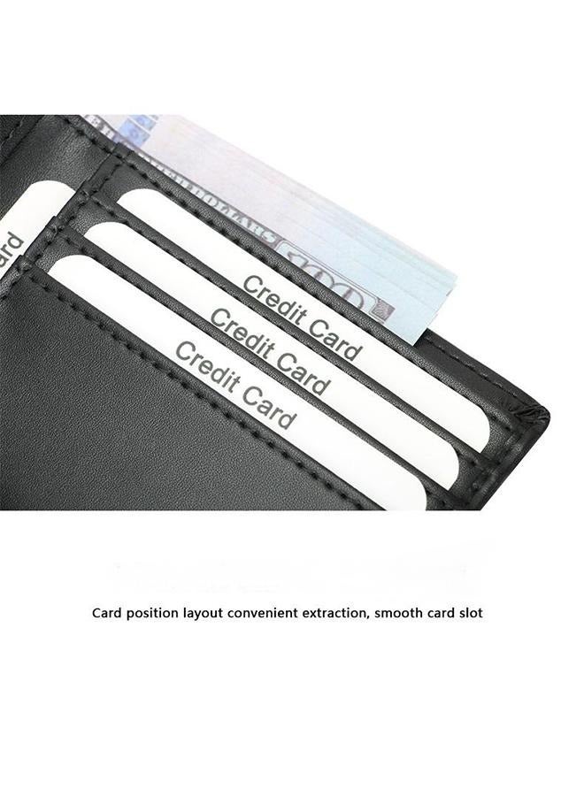 Genuine Leather Men's Wallet - RFID Blocking Short Wallet - Bifold Leather Wallet Flat Black Genuine Leather Scratch Resistant Wallet Secure Wallet  - Image 5