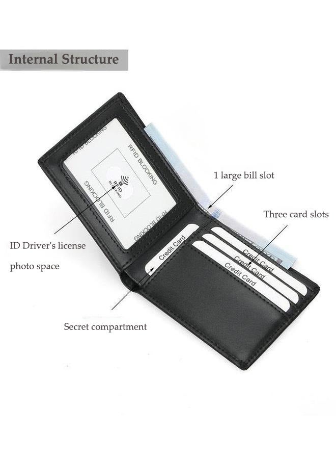 Genuine Leather Men's Wallet - RFID Blocking Short Wallet - Bifold Leather Wallet Flat Black Genuine Leather Scratch Resistant Wallet Secure Wallet  - Image 2