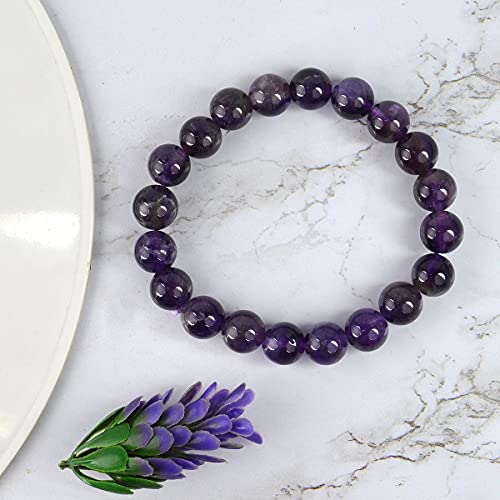 Reiki Crystal Products Natural Amethyst Bracelet | Certificate of Authenticity | Amethyst Round Beads 10 mm Crystal Stone Bracelet for Men and Women - Image 5