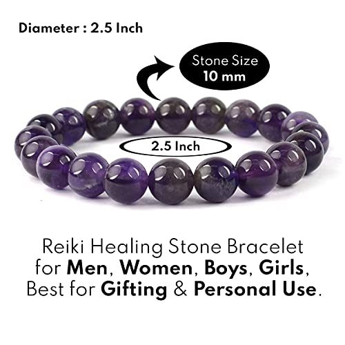 Reiki Crystal Products Natural Amethyst Bracelet | Certificate of Authenticity | Amethyst Round Beads 10 mm Crystal Stone Bracelet for Men and Women - Image 2