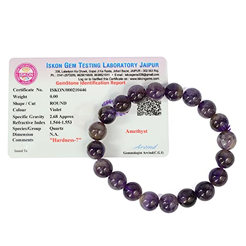 Reiki Crystal Products Natural Amethyst Bracelet | Certificate of Authenticity | Amethyst Round Beads 10 mm Crystal Stone Bracelet for Men and Women - Image 1