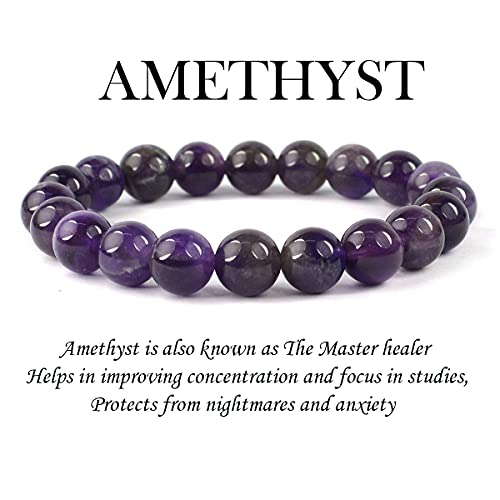 Reiki Crystal Products Natural Amethyst Bracelet | Certificate of Authenticity | Amethyst Round Beads 10 mm Crystal Stone Bracelet for Men and Women - Image 3