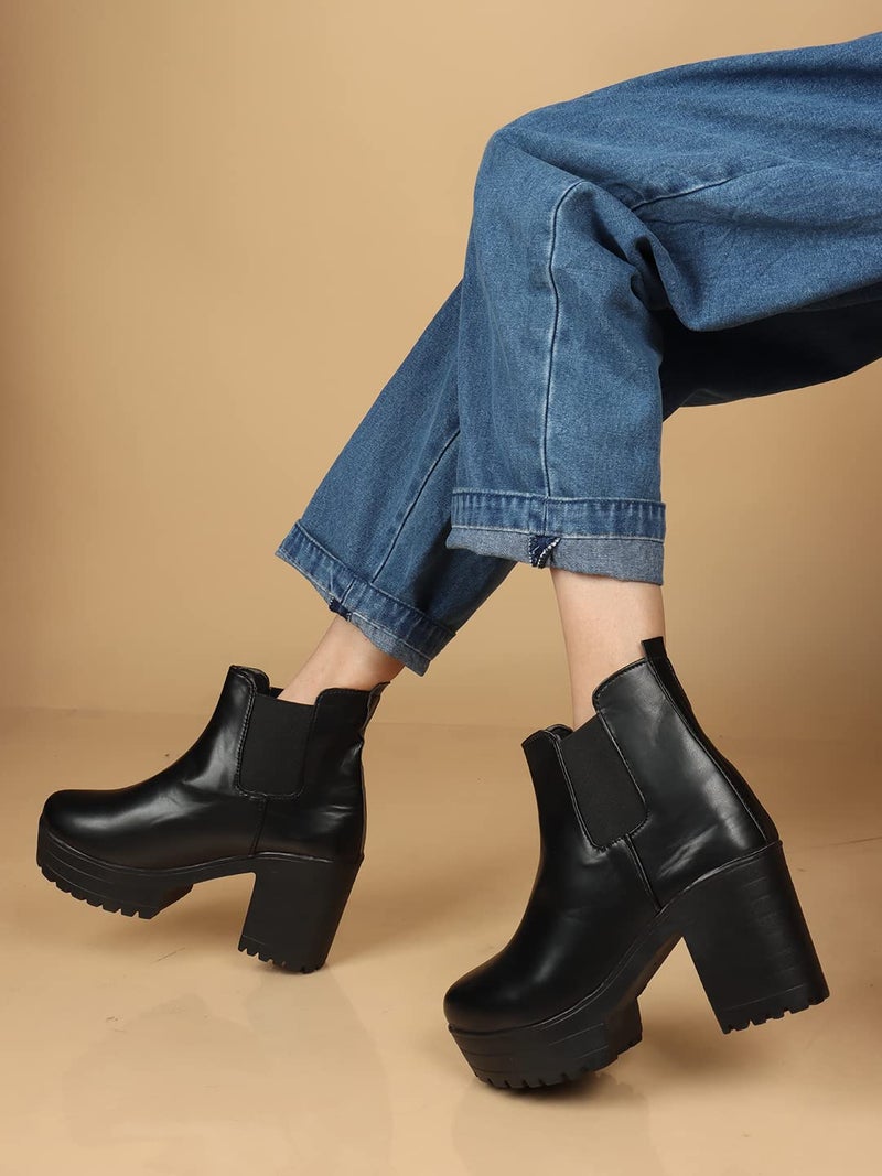 STRASSE PARIS Women's Trendy Casual Boot High Ankle Heel for Girls - Image 3
