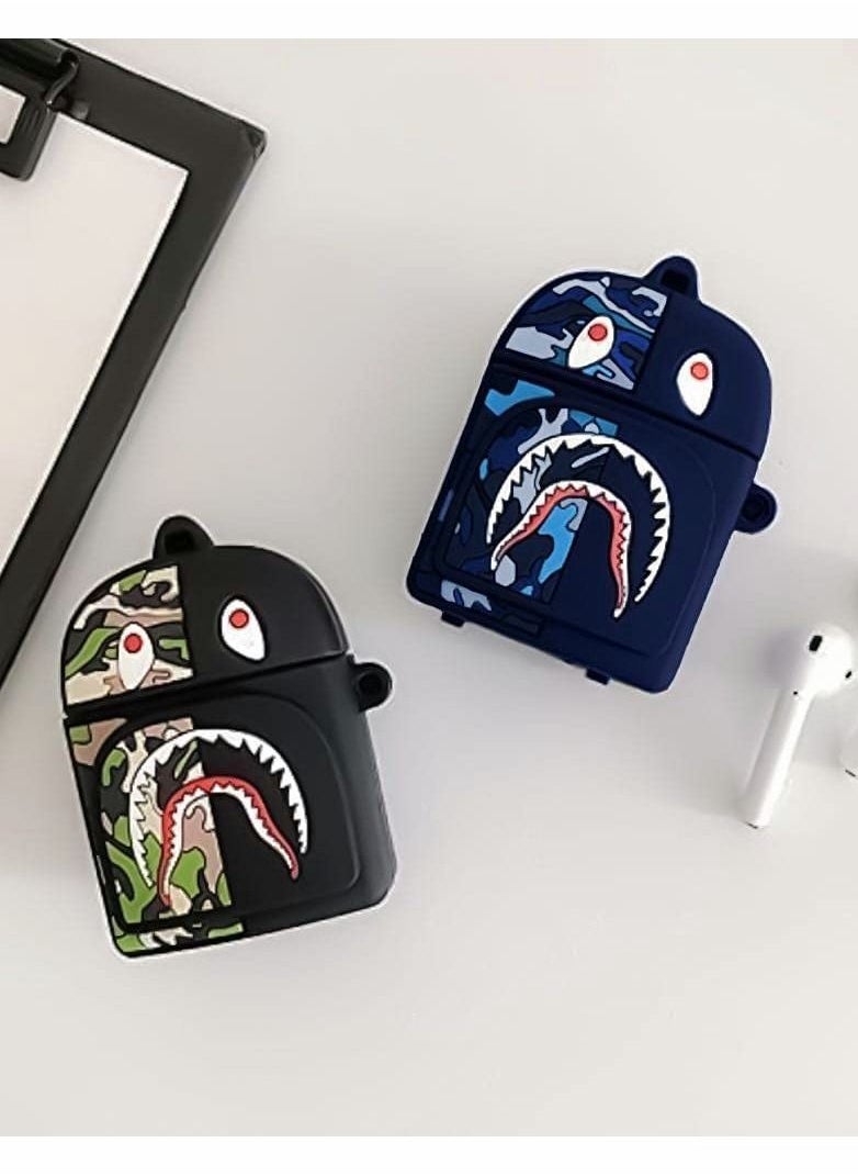 Y&D - Cases for AirPods 1 and 2, Silicone Protective Cartoon Shark Fashion Shockproof Case Cover Portable with Keychain 2 pcs - Image 1