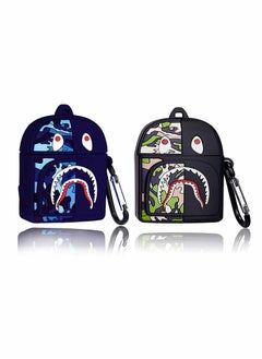 Cases for AirPods 1 and 2, Silicone Protective Cartoon Shark Fashion Shockproof Case Cover Portable with Keychain 2 pcs