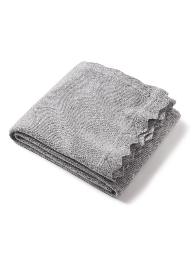 LUXE SCALLOPED HEM LIGHTWEIGHT THROW BLANKET 100 PURE CASHMERE ULTRA SOFT ACCENT BLANKET FOR COUCH SOFA BED PALE CHARCOAL 40X30