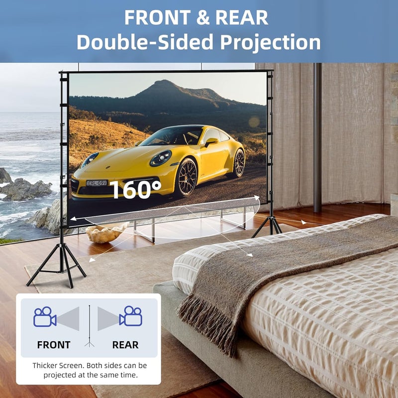 TOWOND Projector Screen and Stand, 100 inch Projection Screen Outdoor Indoor, Portable 16:9 4K HD Rear Front Movie Screen with Carry Bag Wrinkle-Free Design for Home Theater Backyard Cinema - Image 5