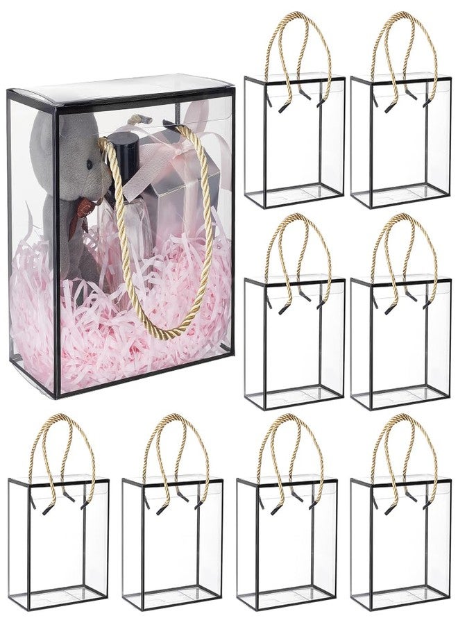 BENECREAT 10 Set Transparent Favor Boxes, 5.5x5.5x3 Inch Treat Gift Boxes with Black Border Lace and Handle for Candy Chocolate, Party Favors, Christmas Gift Packaging - Image 1