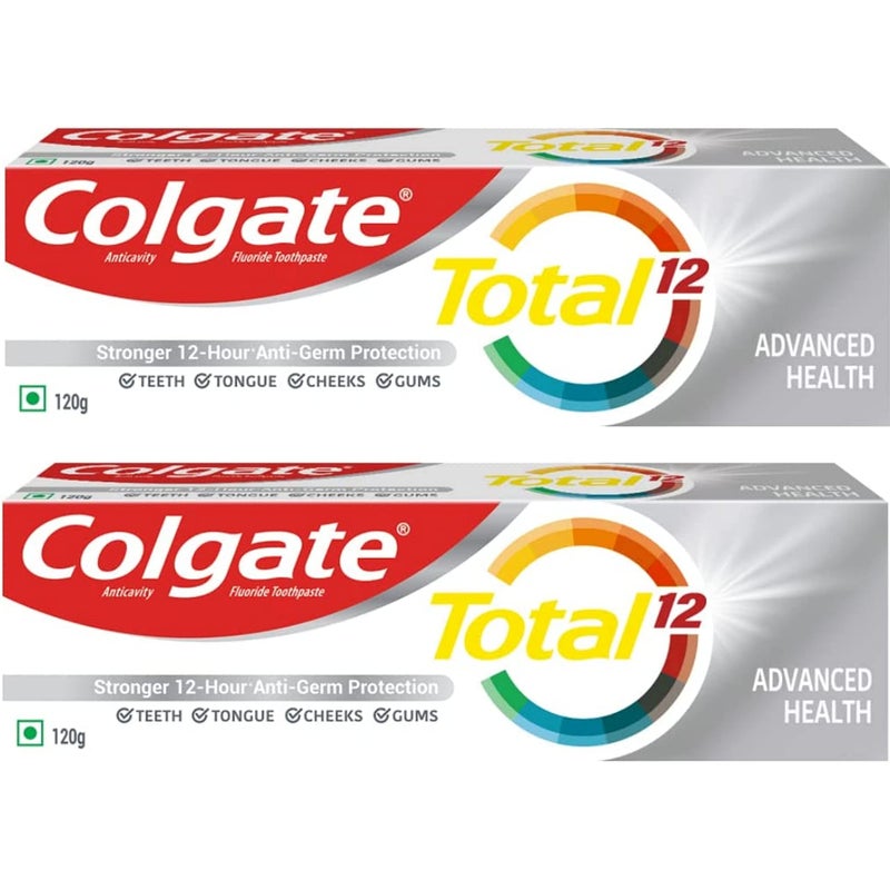 Colgate معجون أسنان كولجيت توتال 12 لصحة الفم بالكامل 120غ حماية متقدمة ضد التسوس (240غ، عبوة من 2، 120غ لكل منها)