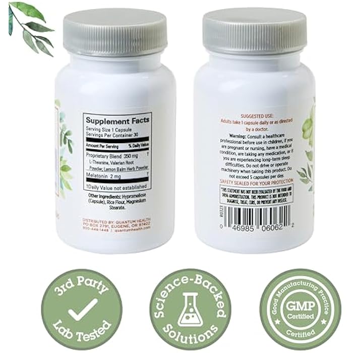 Quantum Health Sleep Melatonin 2mg Healthy Restful Sleep Support Blend with Relaxing Valerian Root, Lemon Balm & L Theanine Daily Mind & Body Well Being for Women & Men - 30 Capsules - Image 2