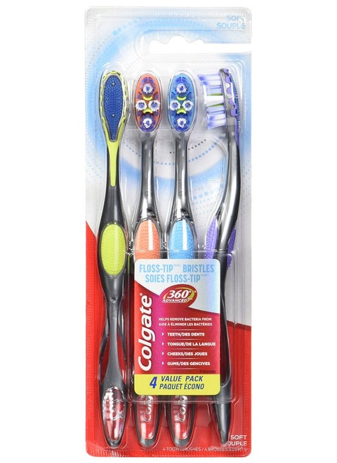 Colgate Colg-360 Adv Floss-Tip Bristles Soft,4 Count(Pack of 1)