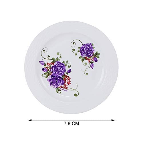 Cutting EDGE Round Colorful Set of Dinner Plates with Floral Printed Design for Families Parties Unbreakable Kid Friendly Dishwasher Safe Set of 6 Purple Rose - Image 3