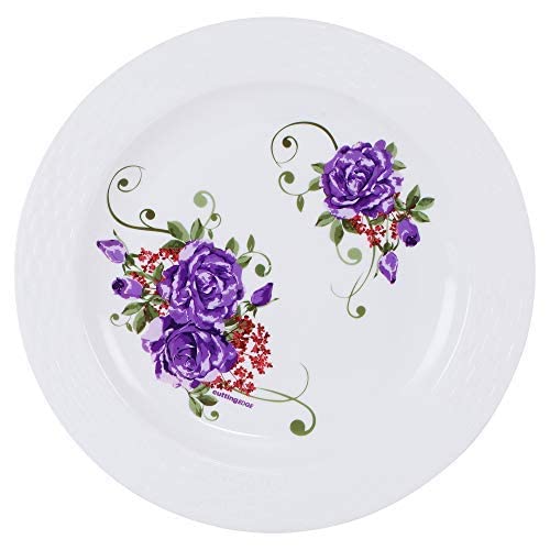 Cutting EDGE Round Colorful Set of Dinner Plates with Floral Printed Design for Families Parties Unbreakable Kid Friendly Dishwasher Safe Set of 6 Purple Rose - Image 5