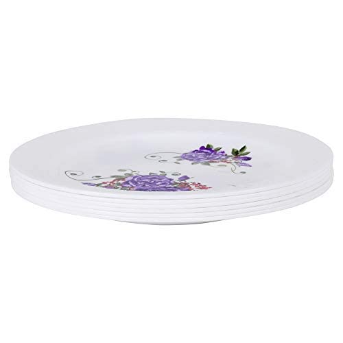 Cutting EDGE Round Colorful Set of Dinner Plates with Floral Printed Design for Families Parties Unbreakable Kid Friendly Dishwasher Safe Set of 6 Purple Rose - Image 4