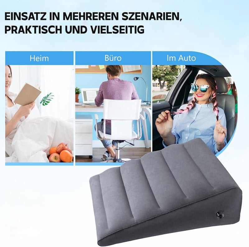 Fenteer Inflatable Wedge Pillow for Travel, Inflatable Wedge Pillow, Leg Support Pillow for Sleeping, Travel, Car, Office, Home - Image 5