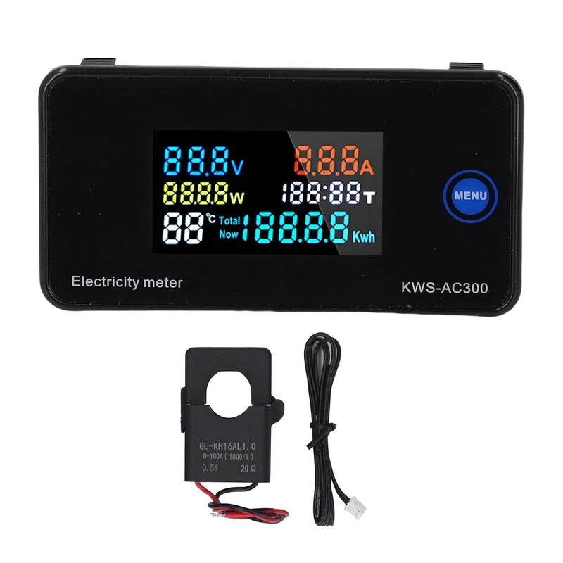 Color LCD Display AC Multimeter with Open Transformer, APM Processor, Reinforced Nylon Housing - 50-300 V Voltage Current Power Energy Meter and 0-100 A 30 KW 19999 Kwh - Image 1