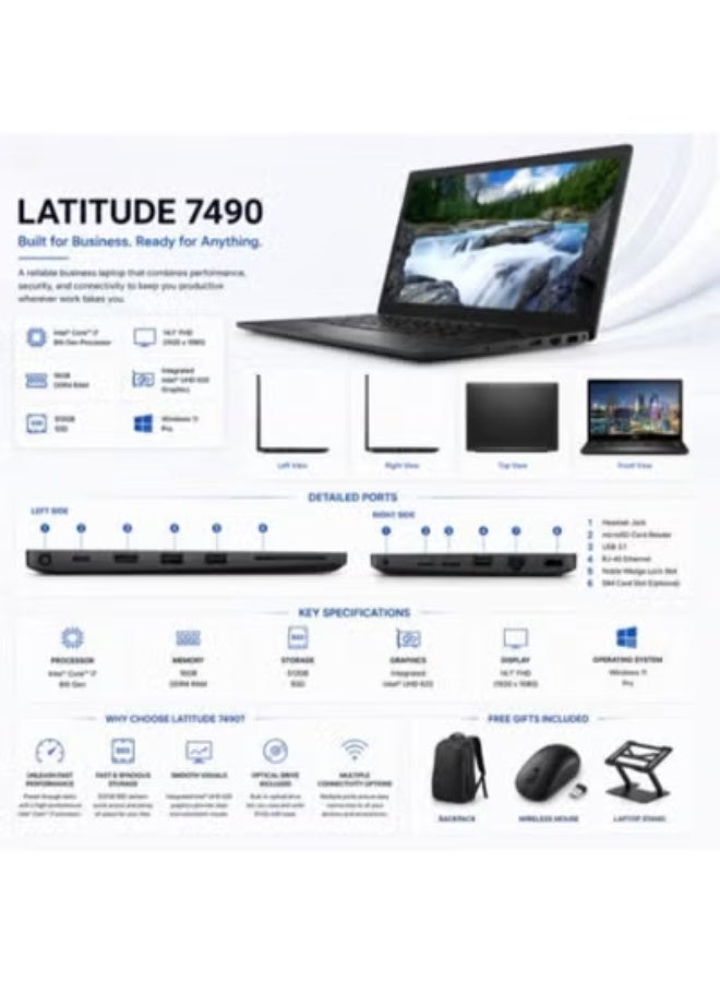 لابتوب 14.1 بوصة FHD بمعالج Core i7، ذاكرة 16 جيجابايت، SSD سعة 512 جيجابايت، مع ماوس لاسلكي وحامل لابتوب وحقيبة للعمل والإنتاجية - Image 2
