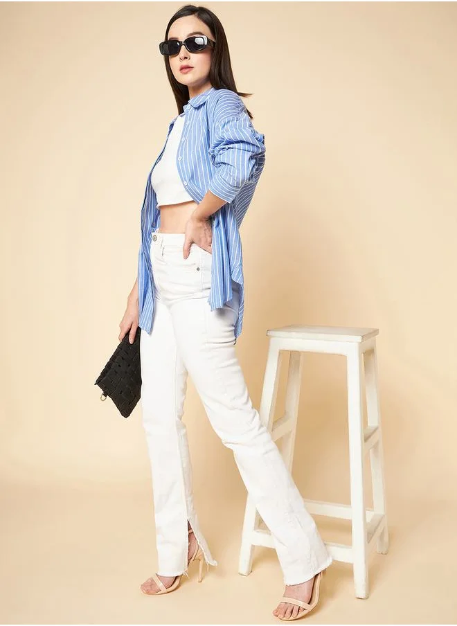 HIGH STAR Oversized Striped Drop Shoulder Shirt by Styli